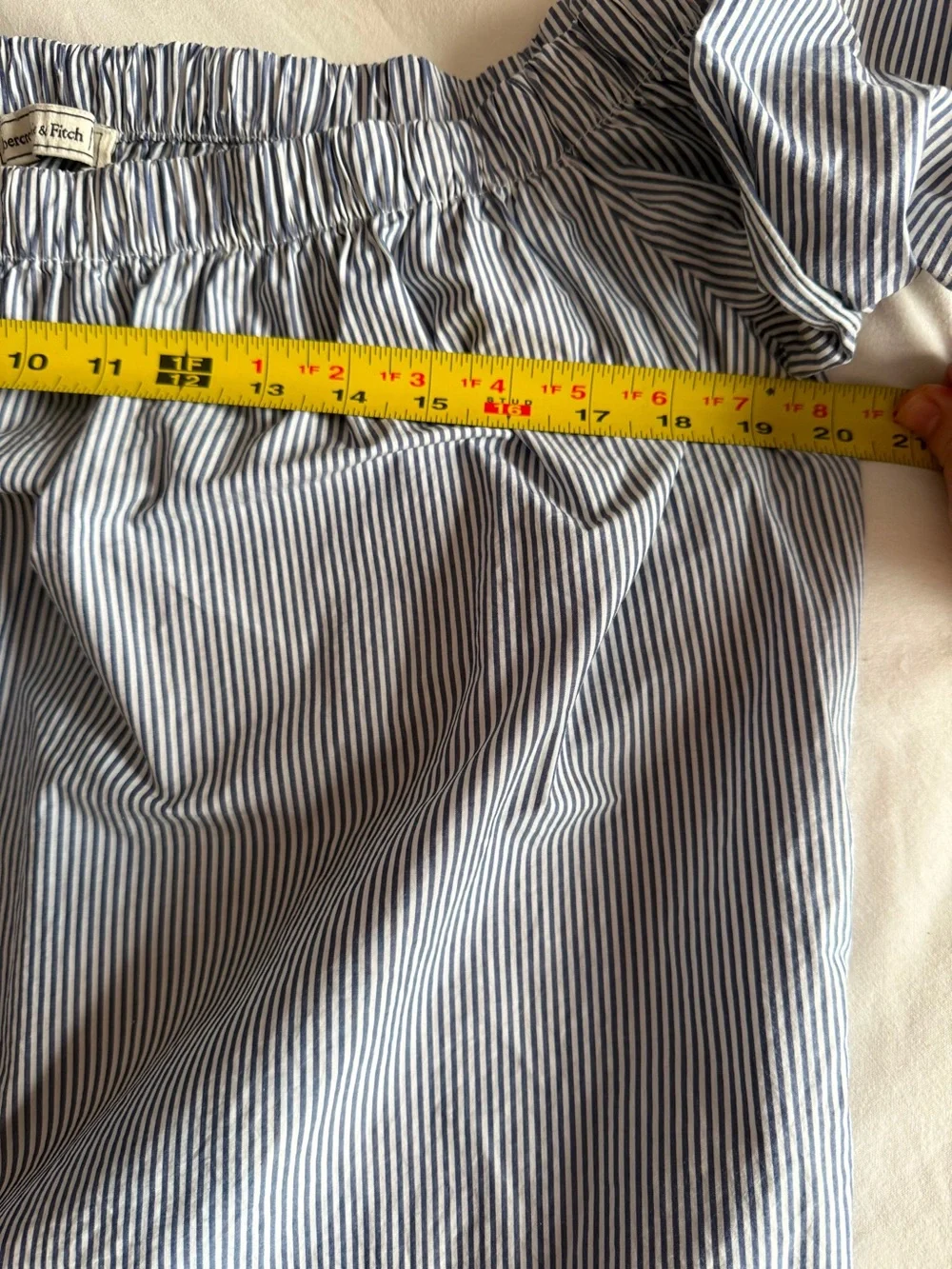 Abercrombie & Fitch Blue Stripe Off Shoulder Tie Sleeve Top M